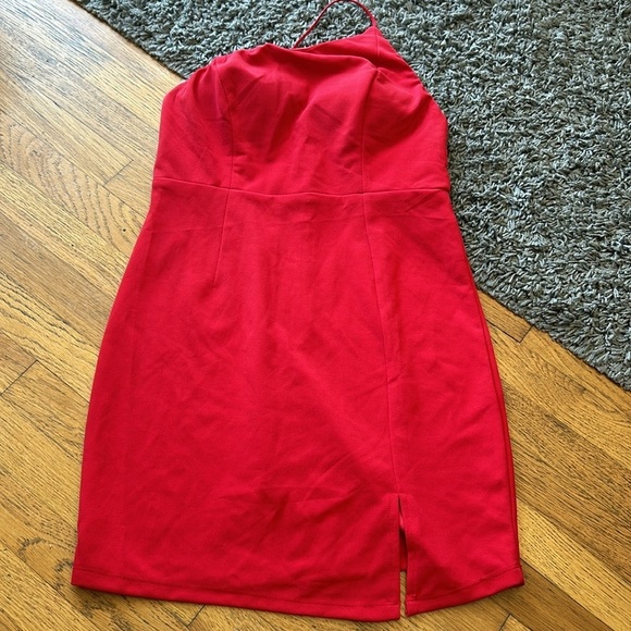 NWOT Princess Polly Priya Red One Shoulder Strap Slit Mini Dress Size 8 - Picture 4 of 15